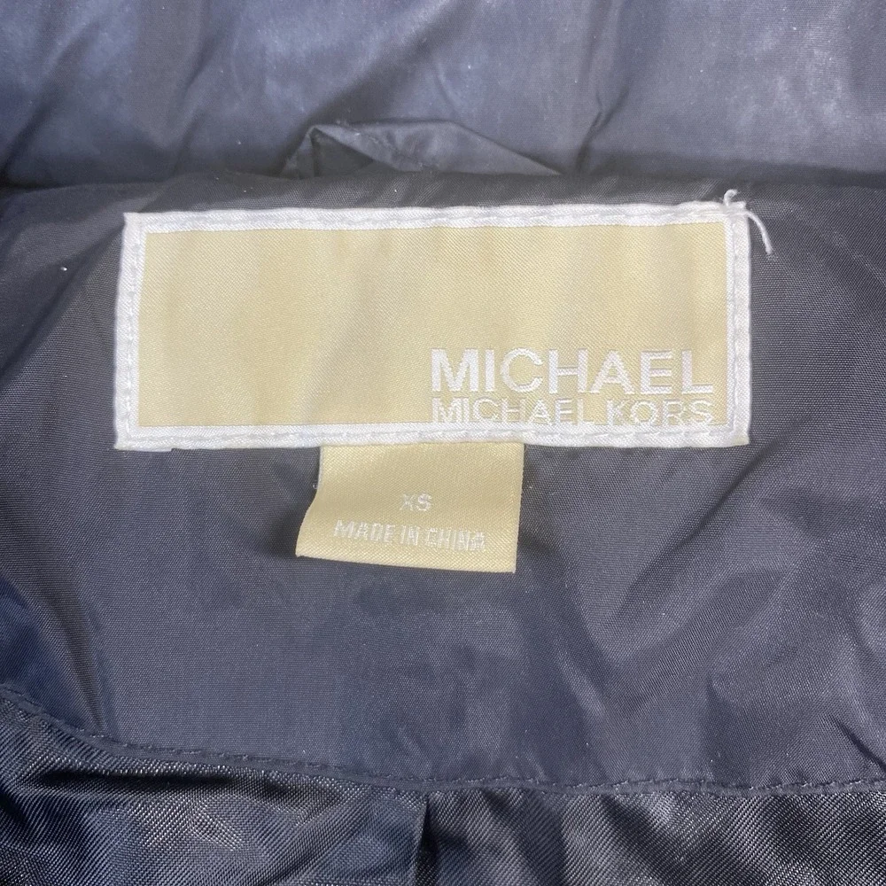 Michael Kors Women Black Hooded Faux Fur Trim Down Puffer Coat Mid-Length XS